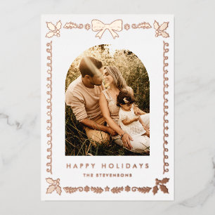 Elegant Coquette Bow Frame Happy Holidays Foil Holiday Card