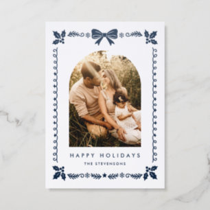 Elegant Coquette Bow Frame Happy Holidays Letterpress Photo Cards