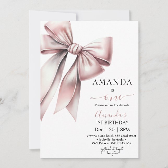 Elegant Coquette Bow girl Birthday Invitation (Front)