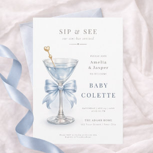 Elegant Coquette Bow Martini Boy Sip and See Invitation
