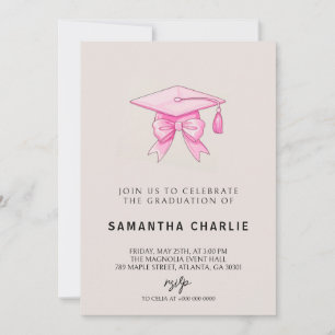 Elegant Coquette Bow Pink Graduation Invitation