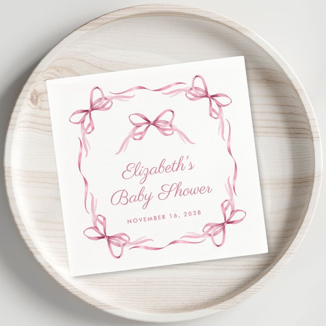 Elegant Coquette Bows Pink Baby Girl Shower Napkins (Creator Uploaded)