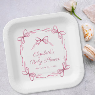 Elegant Coquette Bows Pink Baby Girl Shower Paper Plates