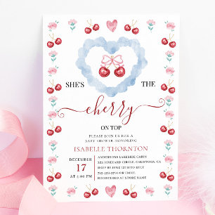 Elegant Coquette Cherry on Top Baby Shower Invitation