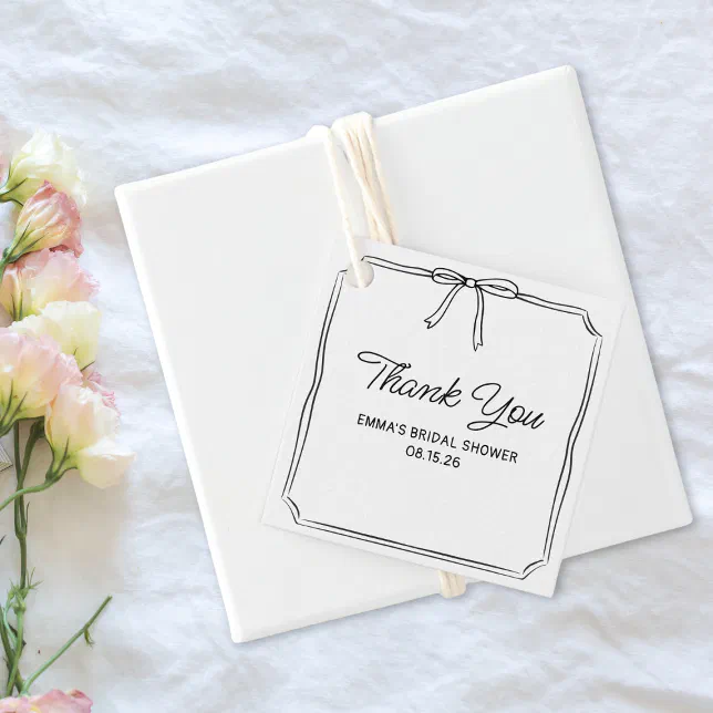Elegant Coquette Chic Bow Bridal Shower Thank You Favor Tags | Zazzle