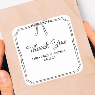 Elegant Coquette Chic Bow Bridal Shower Thank You  Square Sticker