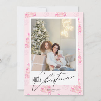 Elegant Coquette Christmas tree pink bow 1 photo Holiday Card