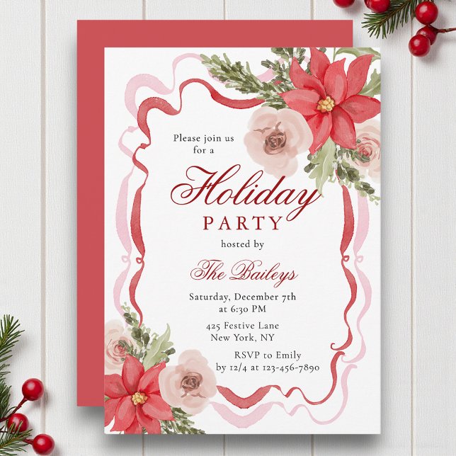 Elegant Coquette Floral Holiday Party Invitation (Creator Uploaded)