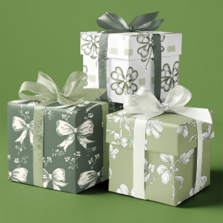 Elegant Coquette Green Shamrocks set of 3 Wrapping Paper Sheets