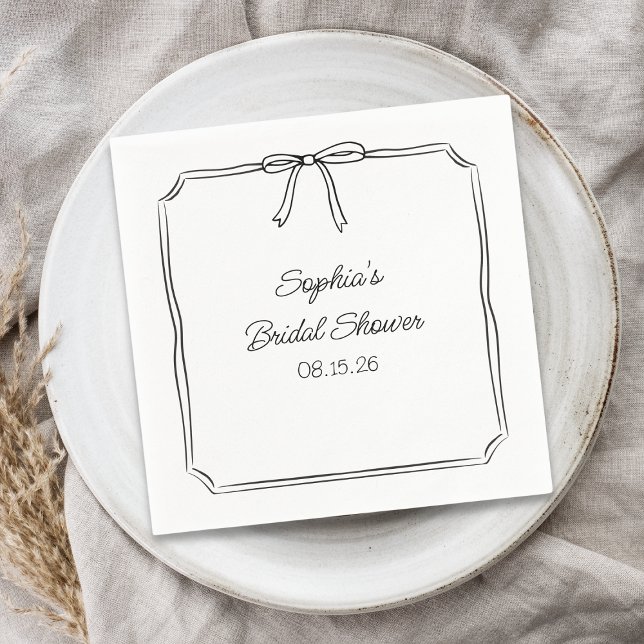 Elegant Coquette Hand Drawn Bow Cute Bridal Shower Napkins (Creator Uploaded)