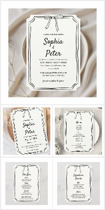 Elegant Coquette Hand-Drawn Bow Timeless Wedding 