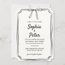 Elegant Coquette Hand-Drawn Bow Timeless Wedding Invitation | Zazzle