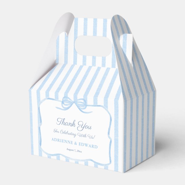 Elegant Coquette Light Blue Bow Wedding Shower Favor Boxes (Front Side)