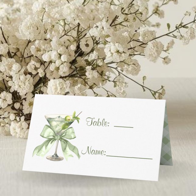 Elegant Coquette Martini Sage Green Baby Shower  Place Card (A tini One Coquette Martini Sage Green Baby Shower Place card)