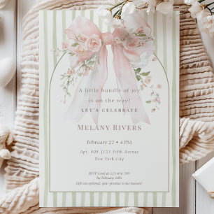Elegant Coquette Pink Blush Roses Bow Baby Shower Invitation