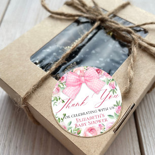 Elegant Coquette Pink Bow and Roses Thank You Classic Round Sticker