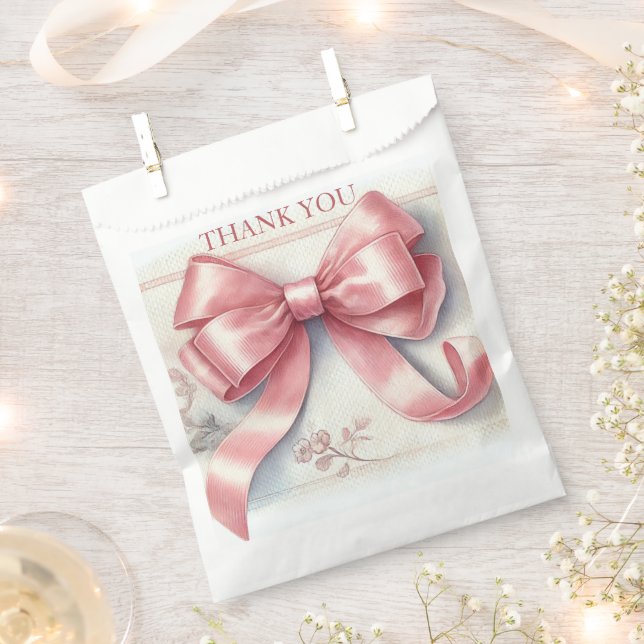 Elegant Coquette Pink Bow Baby Shower Girl Favor Bag (Clipped)