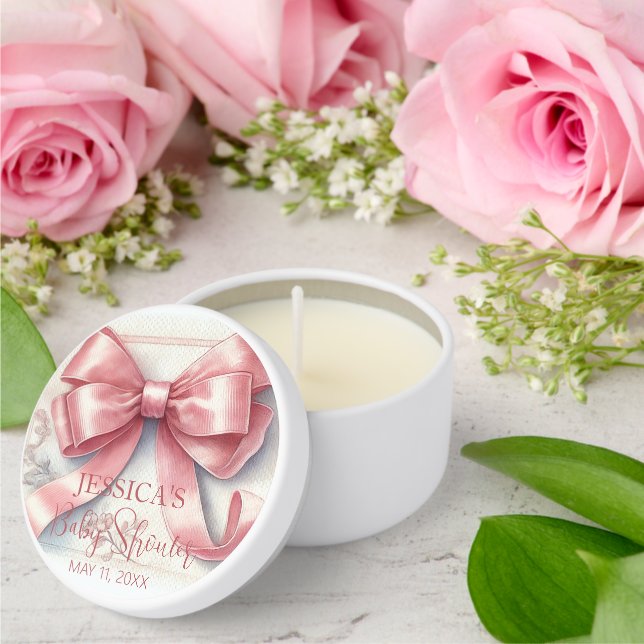 Elegant Coquette Pink Bow Baby Shower Girl Mini Candle Favors (Insitu (Wedding))