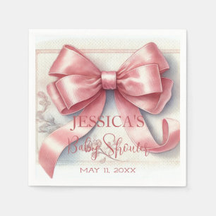 Elegant Coquette Pink Bow Baby Shower Girl Napkins