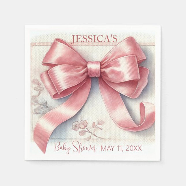 Elegant Coquette Pink Bow Baby Shower Girl Napkins (Front)