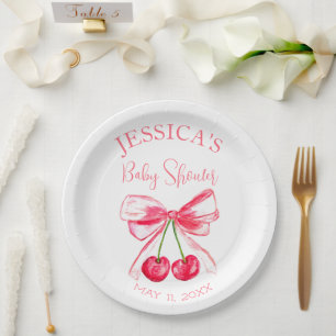Elegant Coquette Pink Bow Baby Shower Girl Paper Plates