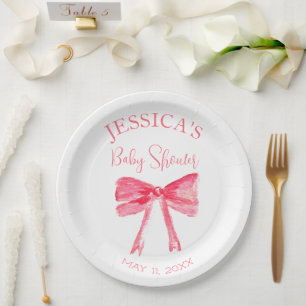 Elegant Coquette Pink Bow Baby Shower Girl Paper Plates