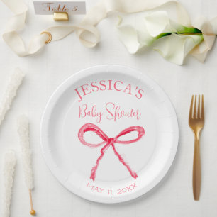 Elegant Coquette Pink Bow Baby Shower Girl Paper Plates