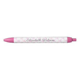 Elegant Coquette Pink Bow Script Name Monogram Pen