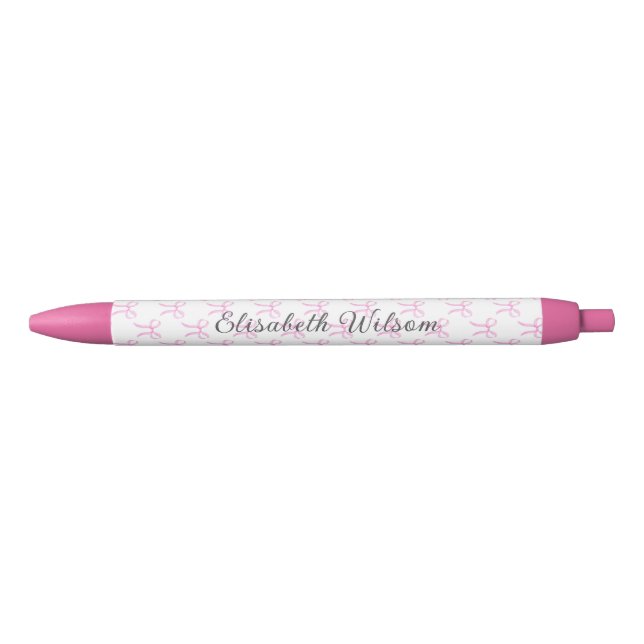 Elegant Coquette Pink Bow Script Name Monogram Pen (Front)