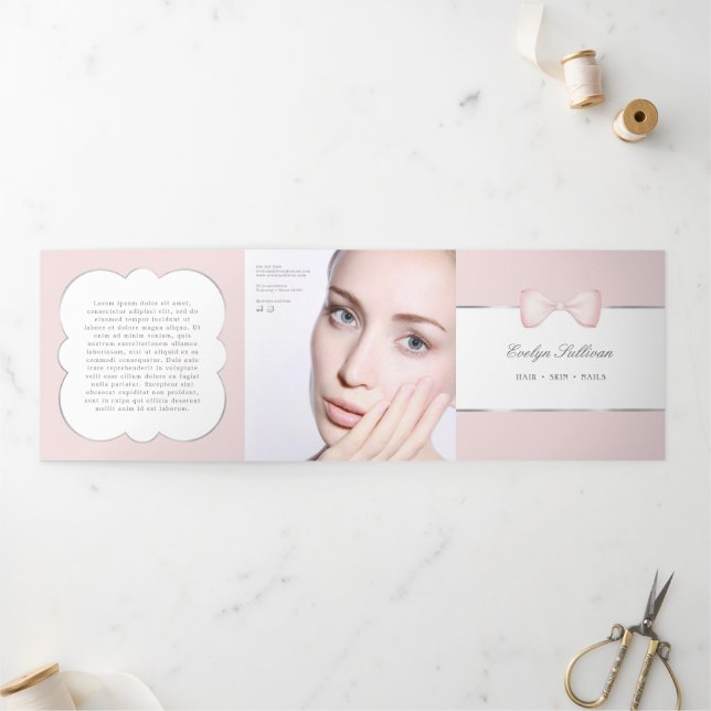 Elegant coquette pink bow trifold brochure (Outside)