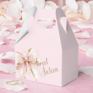 Elegant Coquette Pink & Gold Bow Sweet 16th  Favor Boxes