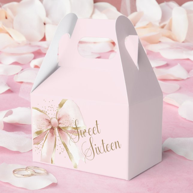 Elegant Coquette Pink & Gold Bow Sweet 16th  Favor Boxes (Wedding)