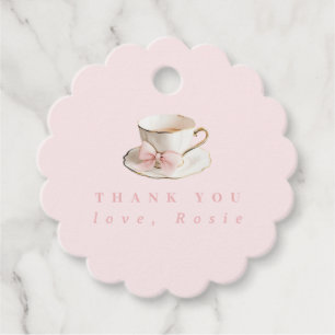 Elegant Coquette Preppy Pink Teacup with Bow Favor Tags