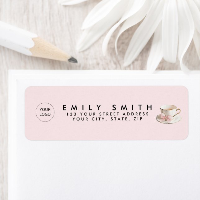 Elegant Coquette Preppy Pink Teacup with Bow Label (Insitu)