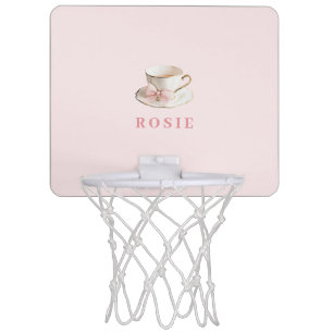 Elegant Coquette Preppy Pink Teacup with Bow Mini Basketball Hoop