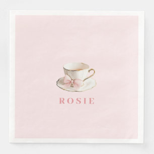 Elegant Coquette Preppy Pink Teacup with Bow Paper Dinner Napkins
