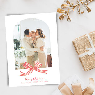 Elegant Coquette Red Bow Arch Two Photo Christmas  Holiday Card