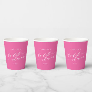 Elegant Coquette Style Pink Script Bridal Shower Paper Cups