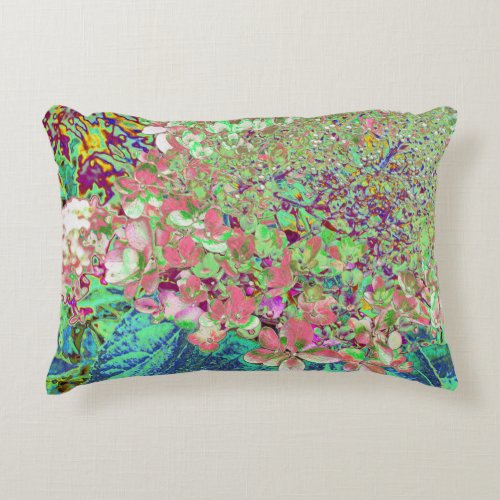 Elegant Coral and Chartreuse Limelight Hydrangea Accent Pillow
