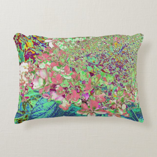 Elegant Coral and Chartreuse Limelight Hydrangea Accent Pillow (Front)