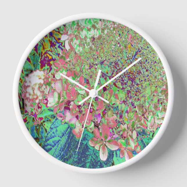 Elegant Coral and Chartreuse Limelight Hydrangea Clock (Front)