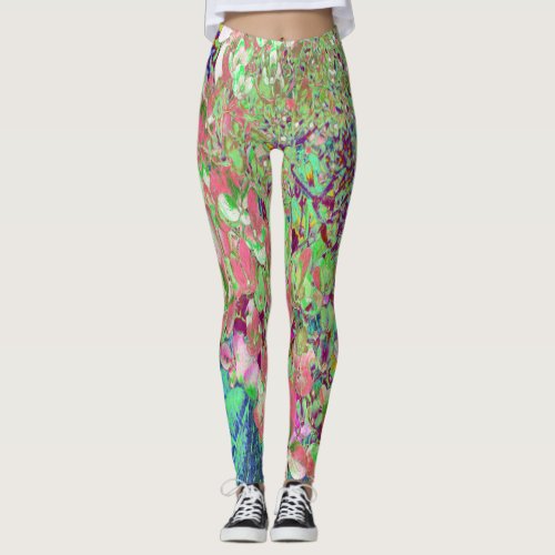 Elegant Coral and Chartreuse Limelight Hydrangea Leggings