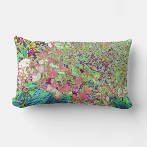 Elegant Coral and Chartreuse Limelight Hydrangea Lumbar Pillow