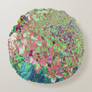 Elegant Coral and Chartreuse Limelight Hydrangea Round Pillow
