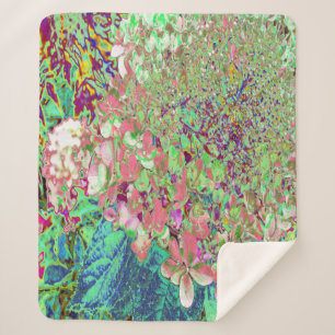 Elegant Coral and Chartreuse Limelight Hydrangea Sherpa Blanket