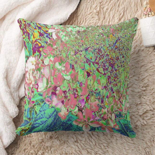 Elegant Coral and Chartreuse Limelight Hydrangea Throw Pillow (Blanket)