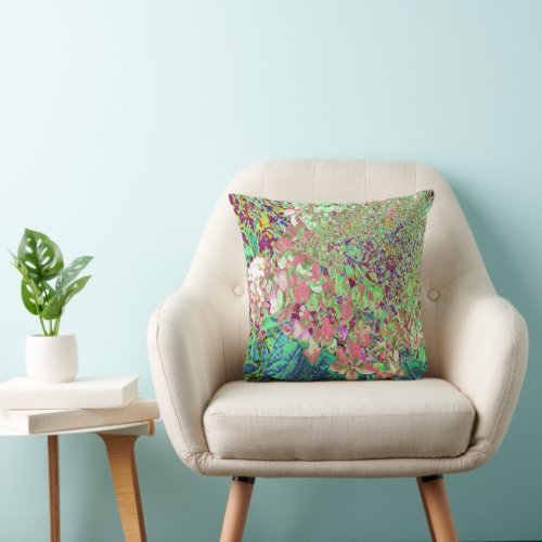 Elegant Coral and Chartreuse Limelight Hydrangea Throw Pillow