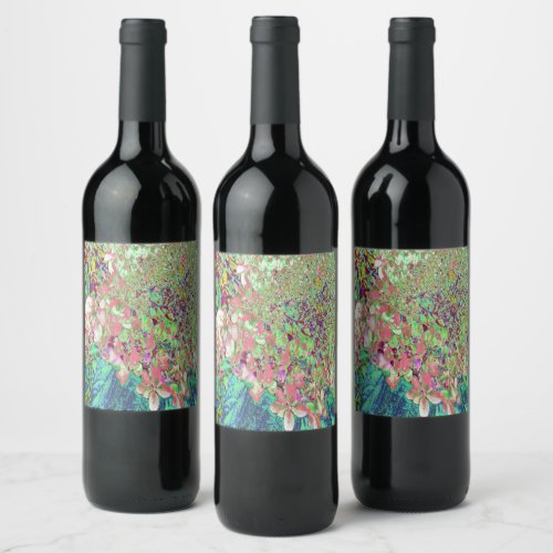 Elegant Coral and Chartreuse Limelight Hydrangea Wine Label