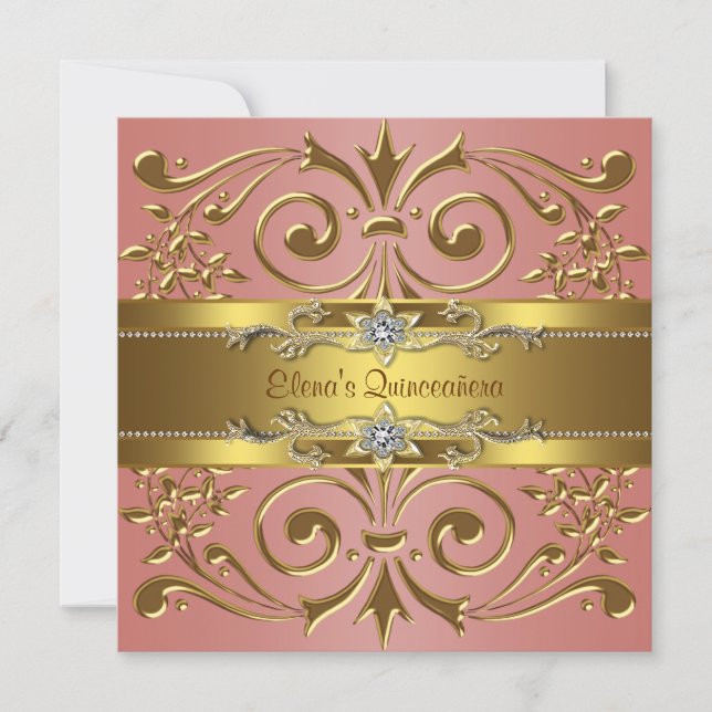Elegant Coral and Gold Birthday Party Invitation (Front)