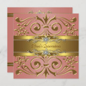 Elegant Coral and Gold Birthday Party Invitation (Front/Back)